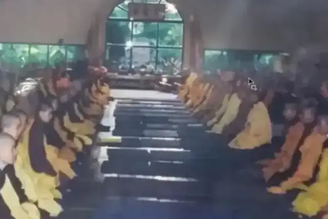 A large meditation hall during Shaun's years of retreat practice