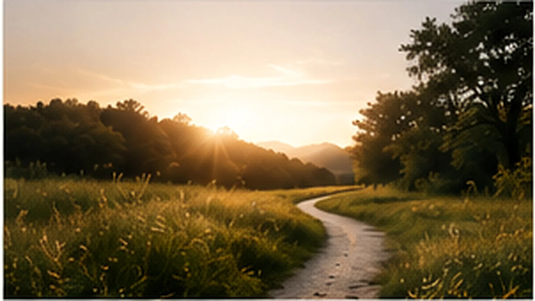 A path through a meadow toward warm light